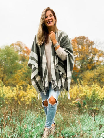 Olive Green Ruana Shawl Wrap